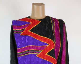 80s ROBBIE SPORT BLOUSE David Bowie style abstract design rock star punk long sleeves polyester