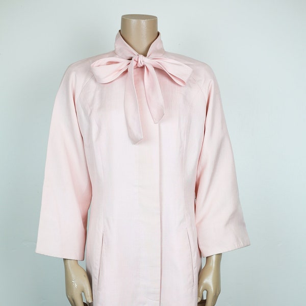 60s PINK SILK JACKET / Coat midcentury modern mad men size small pastel pink Jackie O style