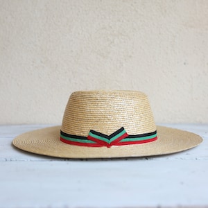 VINTAGE MEXICAN wide brim hat Calidad palm natural straw boho colorful band