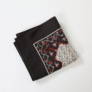 Vintage 60s Crepe Royal HAND PAINTED SCARF made in Japan acetate 25 inch square dk brown / orange / white