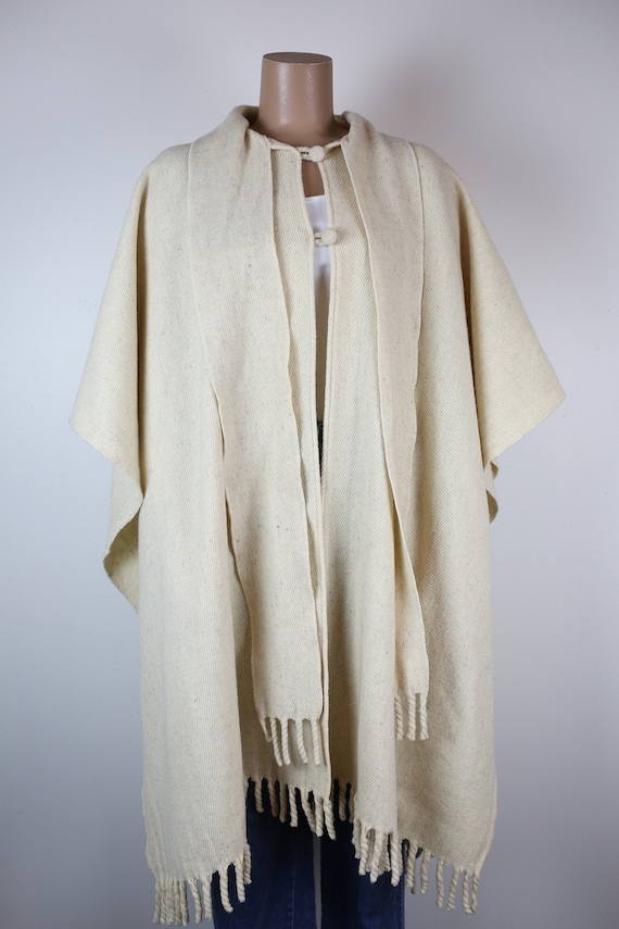 Vintage 60s 70s WOOL SHAWL WRAP Cape with sewn on… - image 1