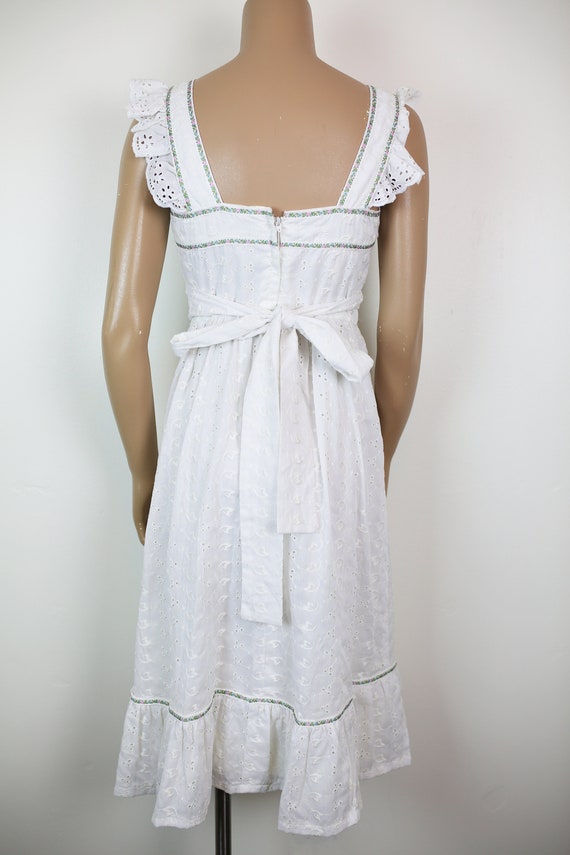 70s CANDI JONES BOHO dress eyelet ruffle strap wh… - image 2