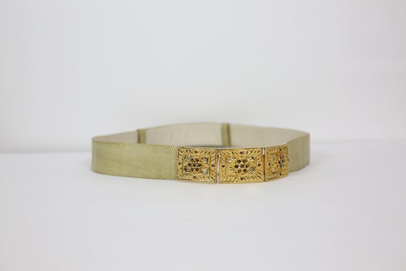Stunning Vintage 80s Judith Leiber Art Deco Gold Yellow Exotic Tiger’s Eye Belt Vintage 80s 90s JUDITH LEIBER BELT Beige Reptile Leather  main image 2