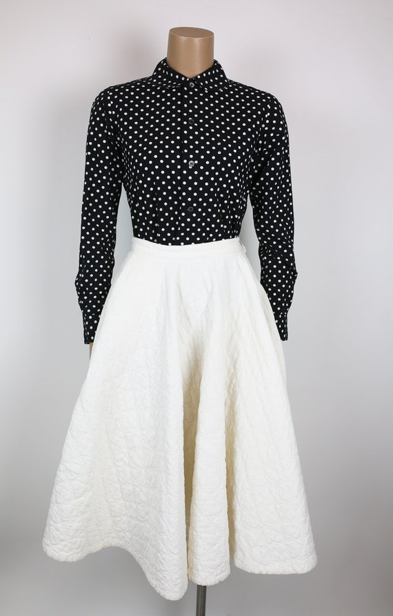 50s QUILTED CORDUROY SKIRT circle skirt white holi