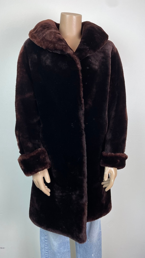 Vintage 50s MOUTON FUR COAT dark chocolate brown … - image 1