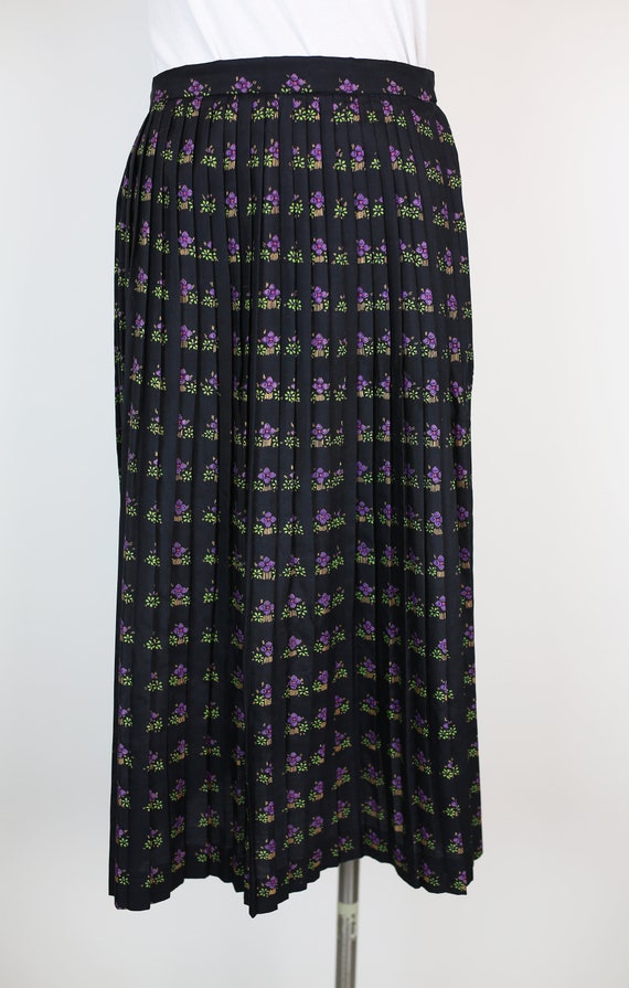 70s L'AMOUR SILK SKIRT pleated black floral size x