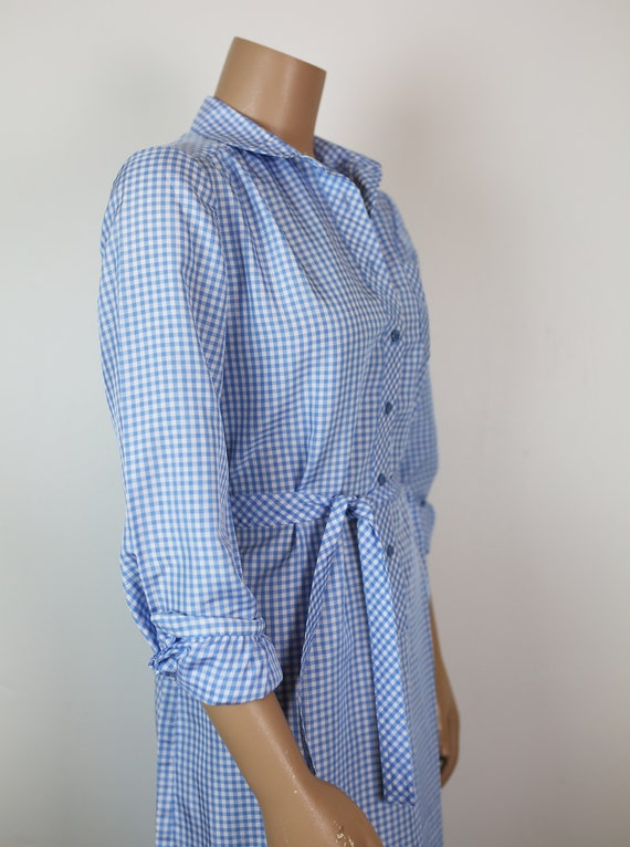 70s SCHRADER GINGHAM SHIRTDRESS light blue size s… - image 6