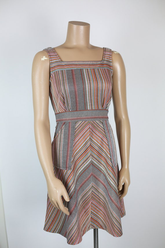 70s STRIPED DRESS / JUMPER with back tie waistban… - image 1