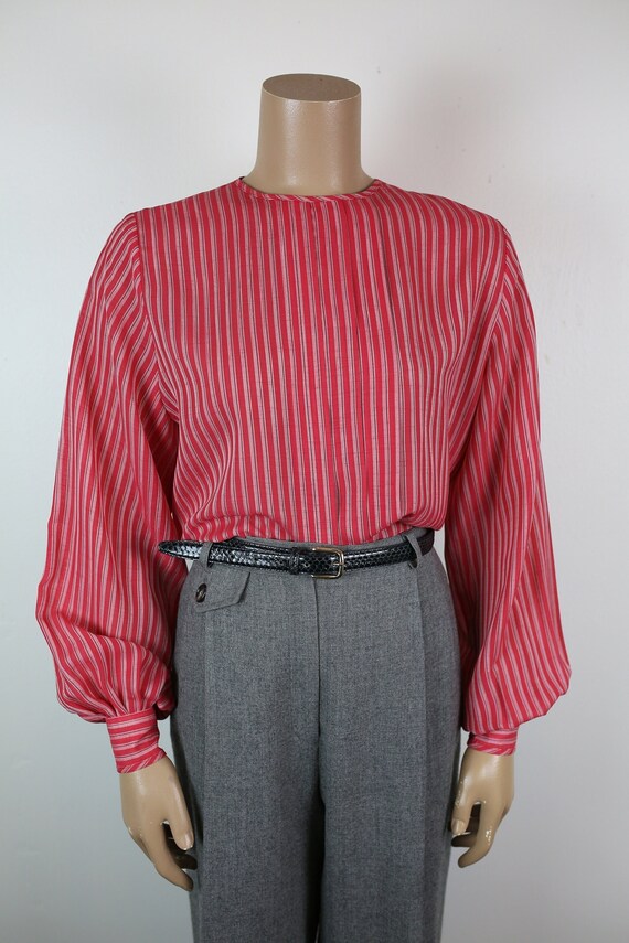 80s 90s ANNE FRENCH BLOUSE red striped vintage Sec