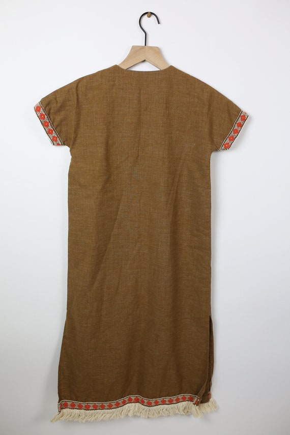 70s YOUTH BOHO DRESS  maxi brown cotton fringe so… - image 2