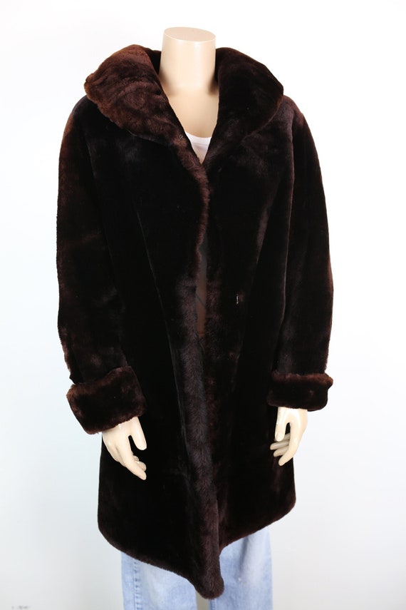 Vintage 50s MOUTON FUR COAT dark chocolate brown … - image 2