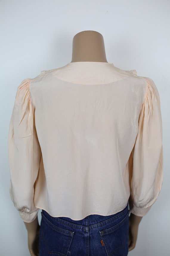 40s SILK BED JACKET peach pastel lingerie romantic - image 4