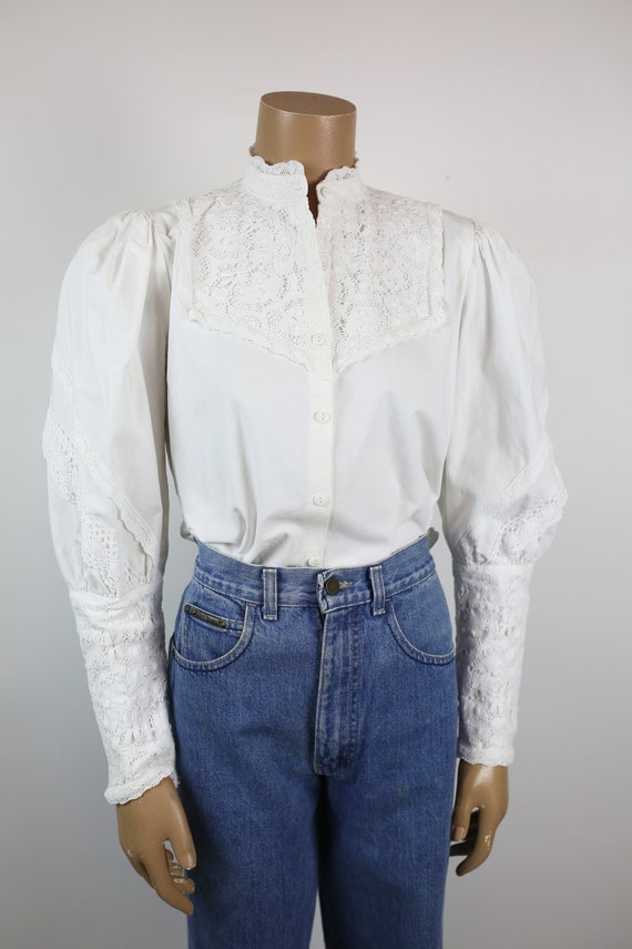 80s RECOLLECTIONS PRAIRIE BLOUSE white cotton wes… - image 2