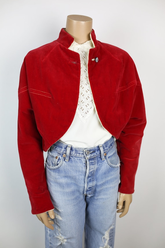 40s RED VELVET JACKET cropped reversible wool holi