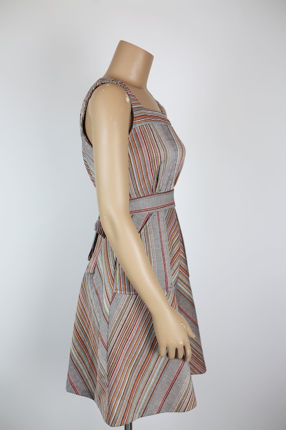 70s STRIPED DRESS / JUMPER with back tie waistban… - image 4