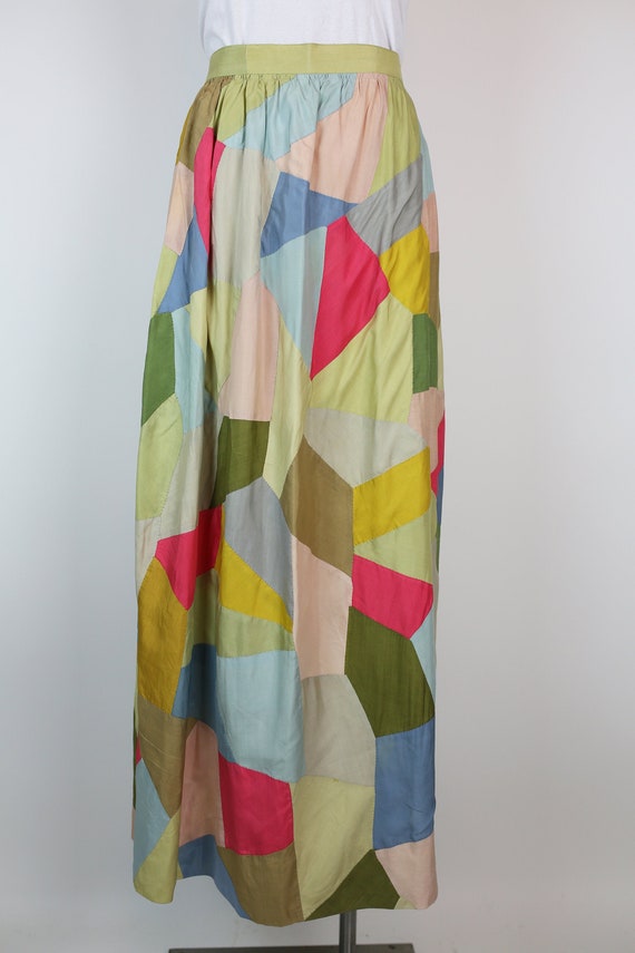 70s PATCHWORK SILK SKIRT maxi skirt size small  ha