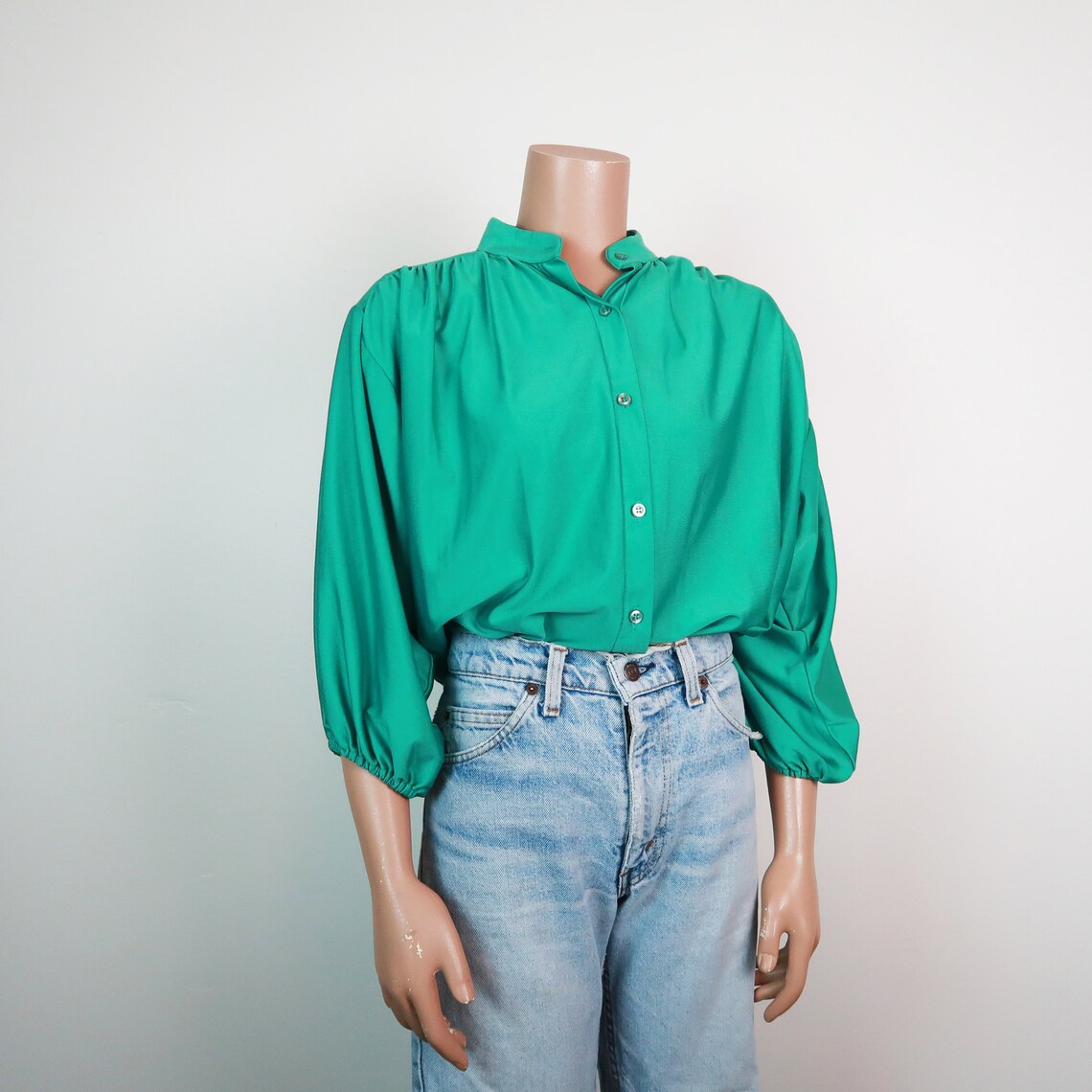 70s REVE JADE BLOUSE Poet Sleeves Green Etsy