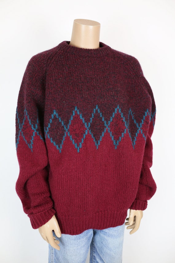 90s GAP ARGYLE SWEATER oversized wool burgundy teal - Gem