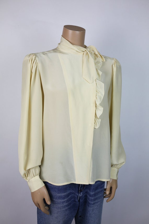80s PRISMA RUFFLE BLOUSE silk ivory cream Nancy Jo