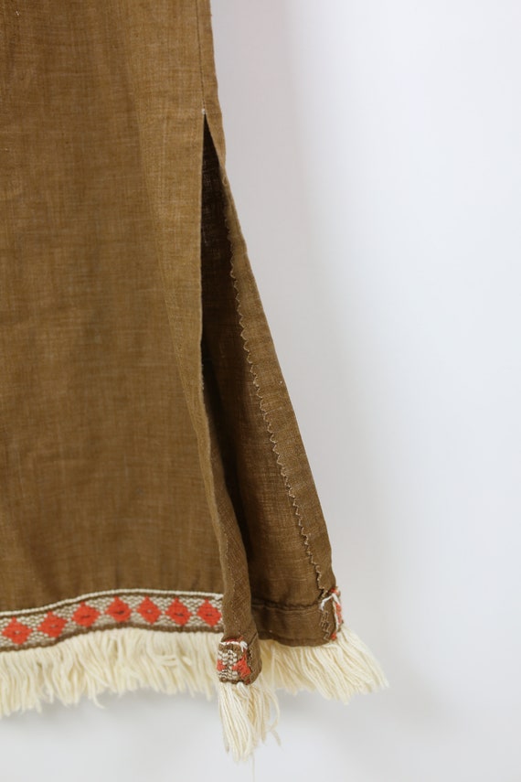 70s YOUTH BOHO DRESS  maxi brown cotton fringe so… - image 5