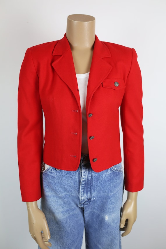 80s PENDELTON RED JACKET petite wool red holiday … - image 1