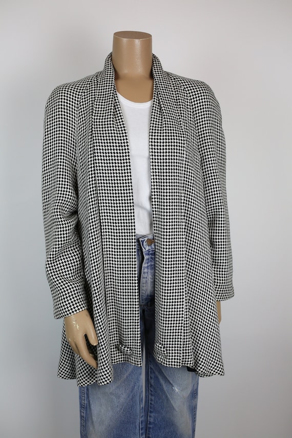 80s PATRICIA ROBERTS JACKET houndstooth rayon bla… - image 1