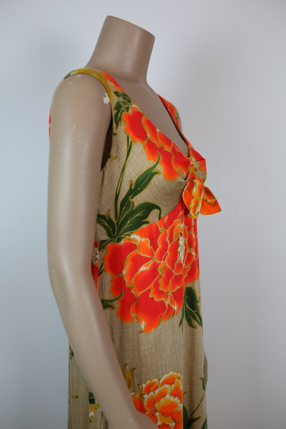 Vtg 60s Sun Fashions Casual Aire Green Psychedelic Floral Hawaiian Maxi Dress M