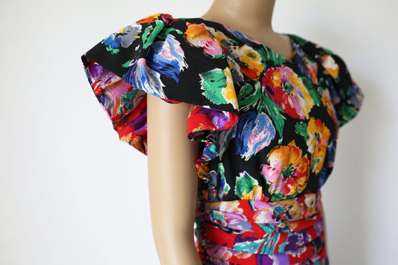 80s A.J. Bari FLORAL RUFFLE DRESS size 4