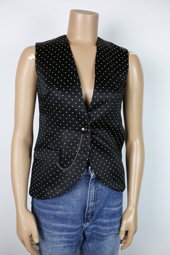 70s POLKA DOT VEST Junior House black faux watch c