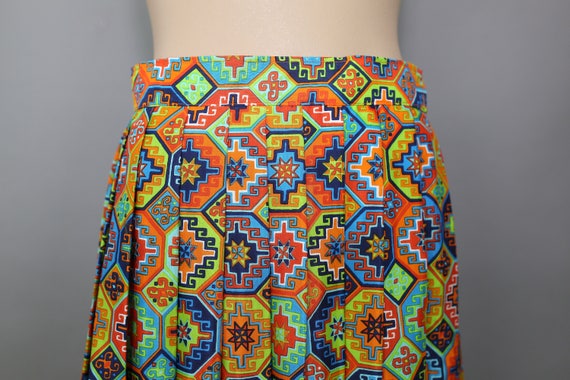 60s SILK GEOMETRIC PLEATED long skirt
