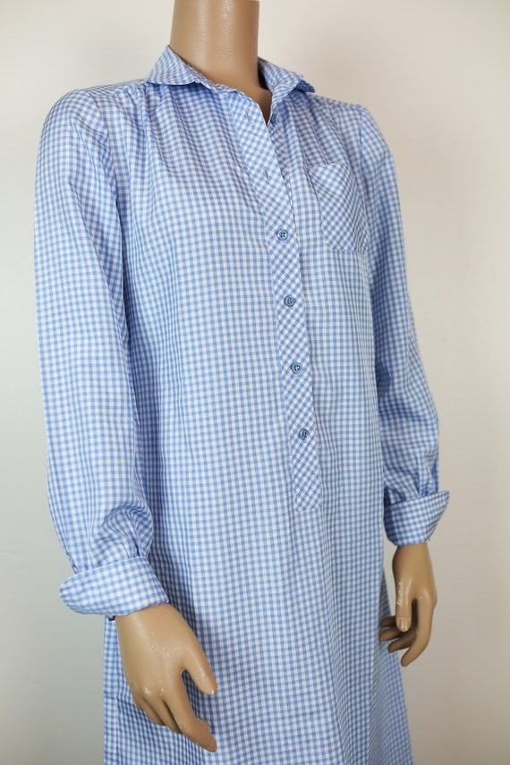 70s SCHRADER GINGHAM SHIRTDRESS light blue size s… - image 4