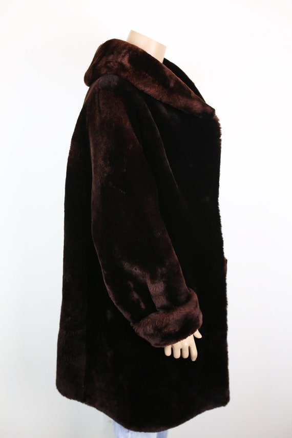 Vintage 50s MOUTON FUR COAT dark chocolate brown … - image 4