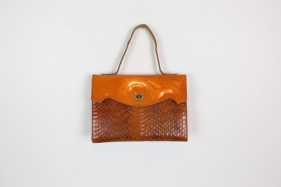 60s SNAKESKIN ORANGE PURSE patent leather handbag