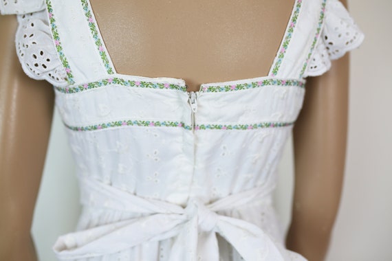 70s CANDI JONES BOHO dress eyelet ruffle strap wh… - image 7