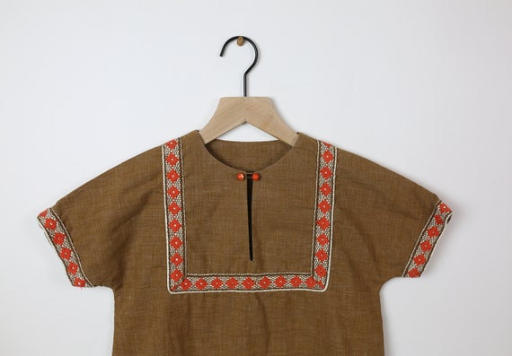 70s YOUTH BOHO DRESS  maxi brown cotton fringe so… - image 3