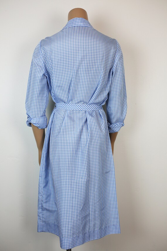 70s SCHRADER GINGHAM SHIRTDRESS light blue size s… - image 5