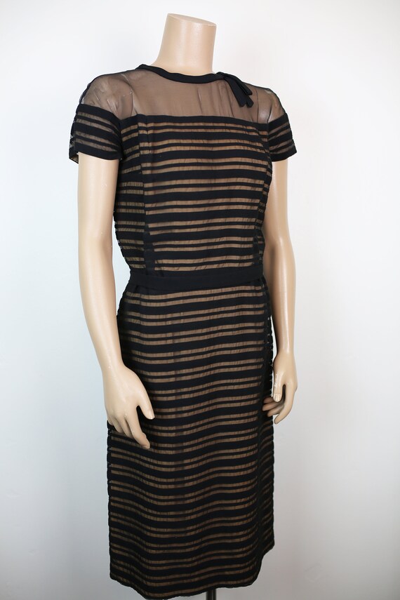 50s PEGGY HUNT DRESS black rayon silk hourglass fo
