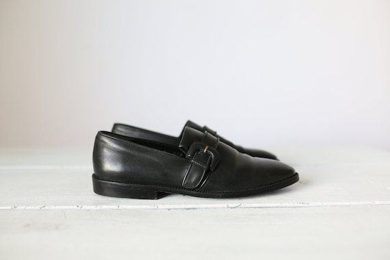 90s JOAN & DAVID LOAFERS black leather slip ons si