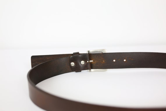 Y2K ITALIAN LEATHER BELT  brown size large silver… - image 4
