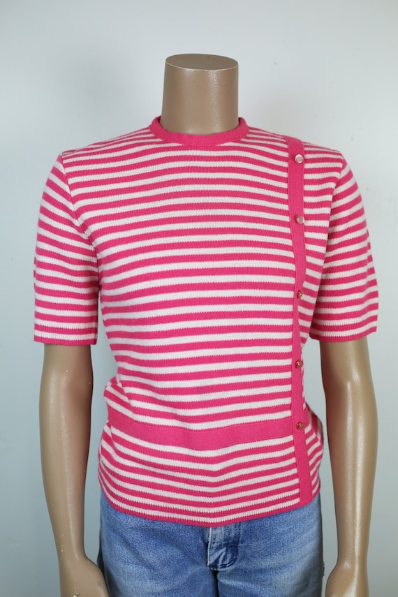 60s PINK STRIPED SWEATER Joan Mathews