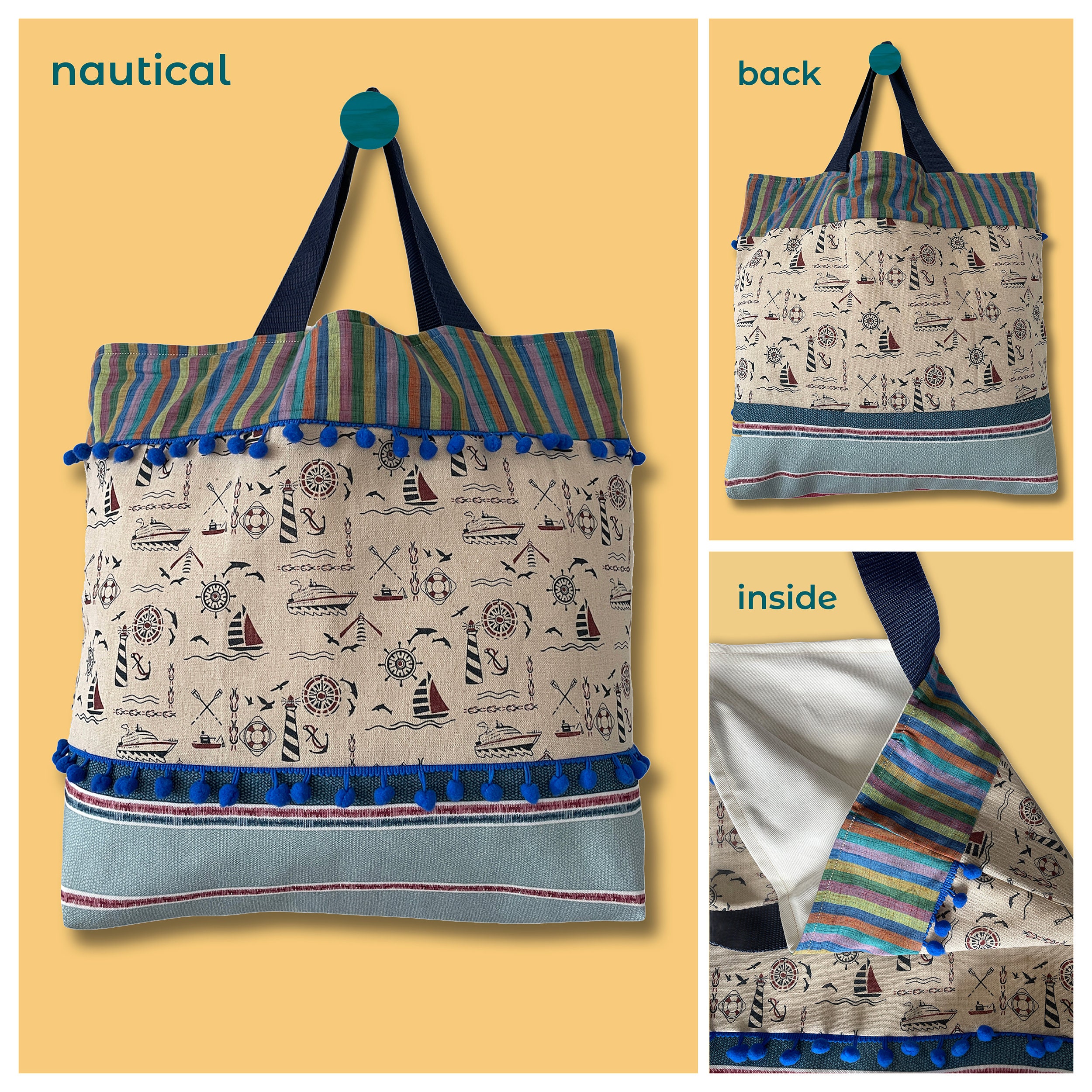 Handmade Fabric Tote Shopper Bag Patchwork Tote Bag Tassel Etsy
