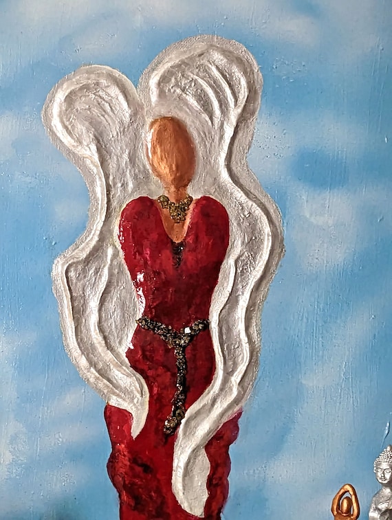 angel in a red dress Large Golden Angel Wings Costume, White Cosplay Wings