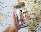 Adventure Awaits Travel Fund Jar with Coin Lid, Wedding Honeymoon Savings Mason Jar, Adventure Travel Piggy Bank Coin Bank Jar