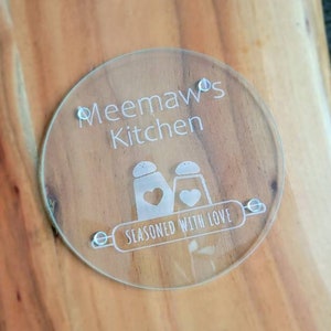 Meemaw's Kitchen Personalized Glass Trivet Hot Plate - Mimi's Kitchen - Mom's Kitchen Round or Square Laser Engraved