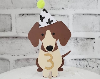 Puppy Party Cake Topper with Age, Dog  Cake Pick, Doggy Cake Topper, Woof Dog Birthday Party, Puppy Theme Party, Party for Dog