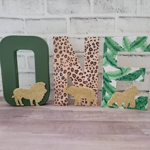 Safari Birthday Prop: Gold Glitter Animal Letters, Jungle Theme