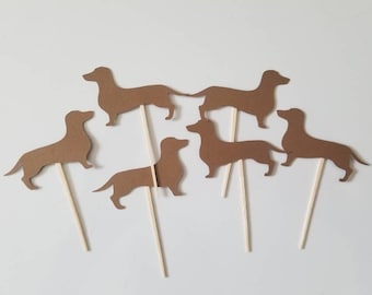 Dachshund Cupcake & Food Toppers, 12 Dachshund Themed Food Picks, Dachshund Wiener Dog Party Picks, Brown or Black Dachshund Food Toppers