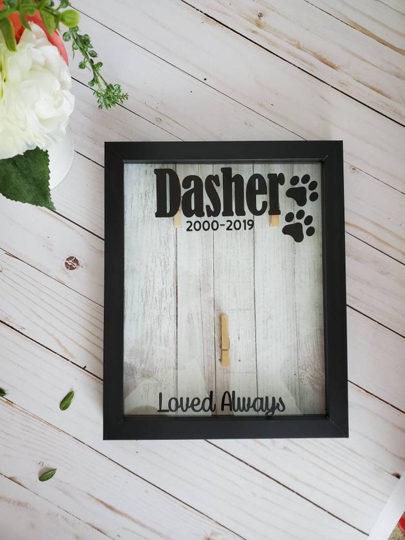 Custom Pet Memorial Shadow Box with Name and Date, 8x10 Dog Cat Memorial Box, Pet Loss Memory Box with three Areas for Picture, Collar, Etc image 10