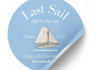 Last Sail Before the Veil Label Stickers for Bachelorette Parties, Round Decals for Treats, Invites