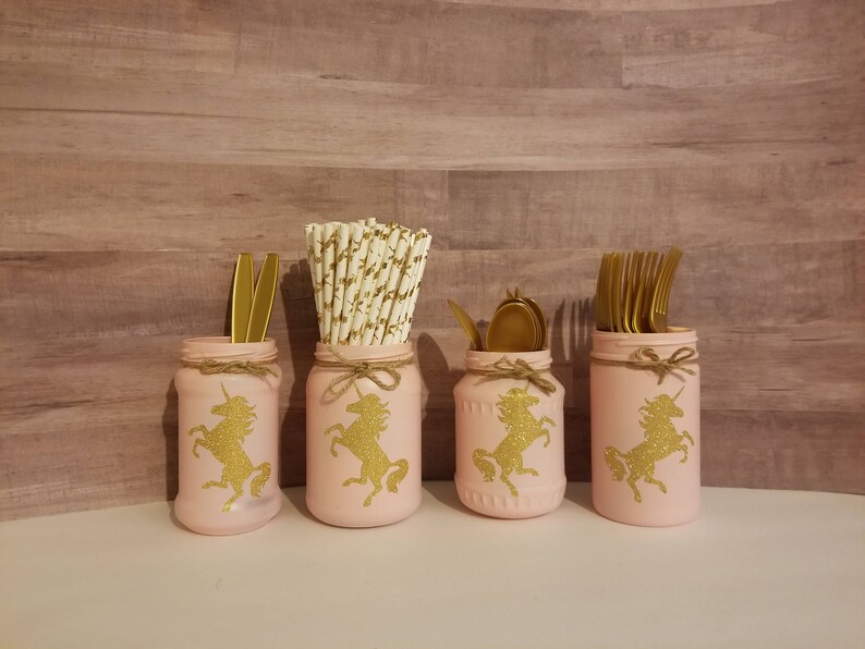 Unicorn Mason Jar Set Centerpieces Glitter Gold Unicorn Etsy